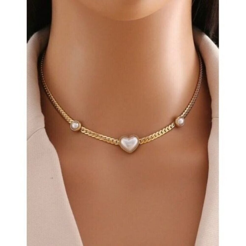 18k Golden Plated Stainless Steel  Heart Shaped Necklace